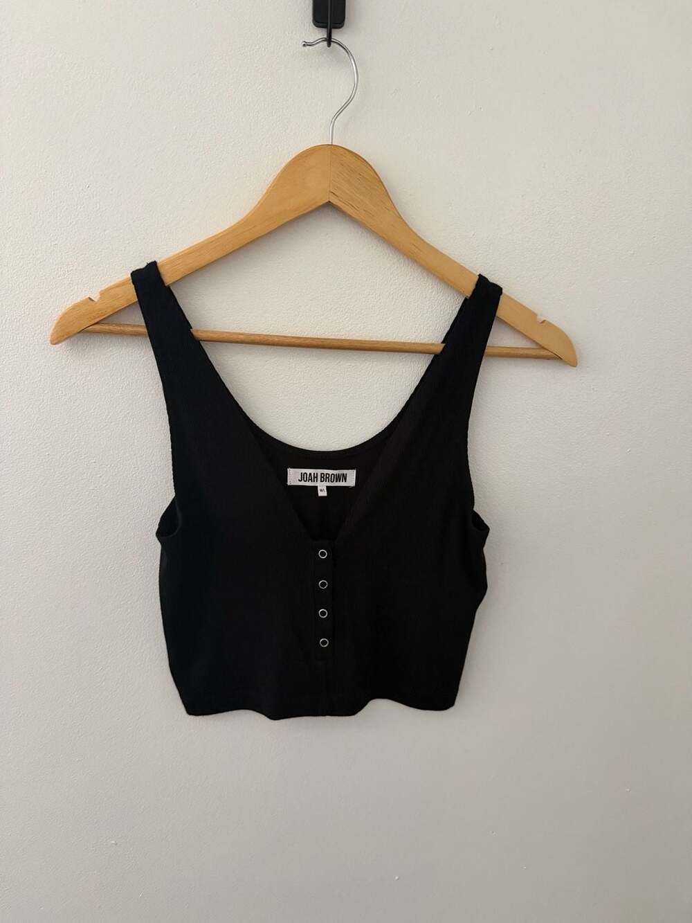Joah Brown Ribbed Button-Front Crop Tank Top Black Size M/L